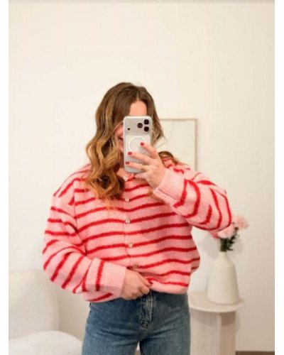 Gilet rayures - Rouge et rose