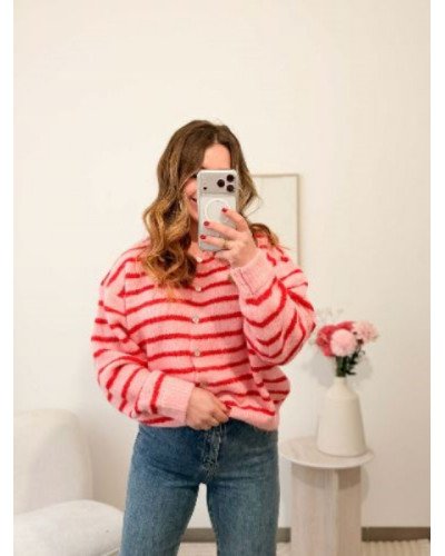 Gilet rayures - Rouge et rose