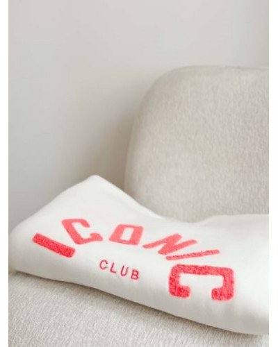 Sweat blanc oversize ICONIC – Inscription rose orangé dans le dos