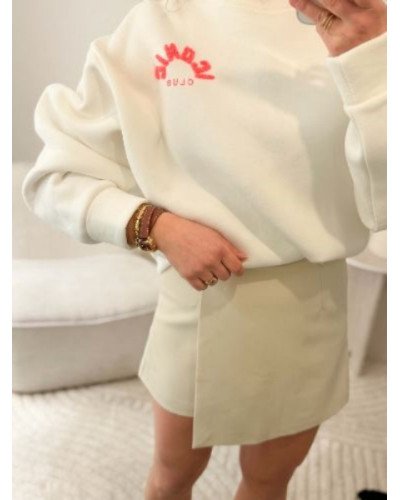 Sweat blanc oversize ICONIC – Inscription rose orangé dans le dos