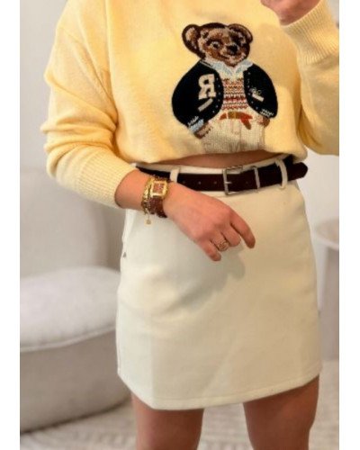 Pull jaune pastel avec nounours brodé – Doux, cosy et tendance