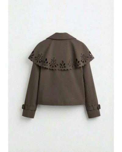 Trench court marron col claudine ajouré