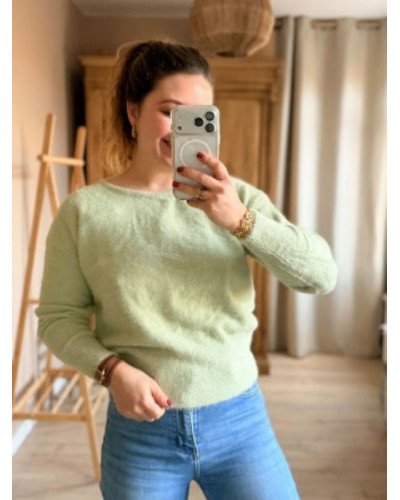 Pull maille vert avec dos dentelle