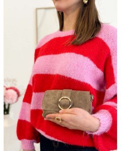 Pull rayures - Rose et rouge