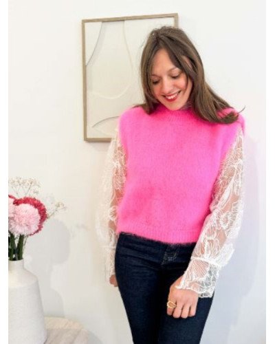 Pull manches courtes - Fushia