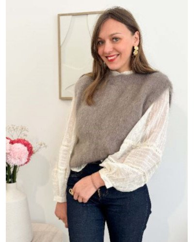 Pull manches courtes - Taupe