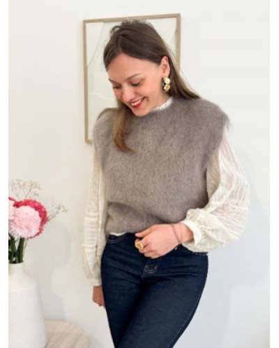 Pull manches courtes - Taupe