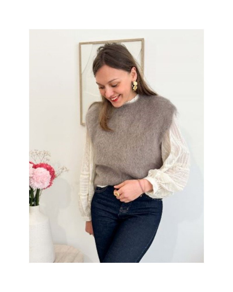 Pull manches courtes - Taupe