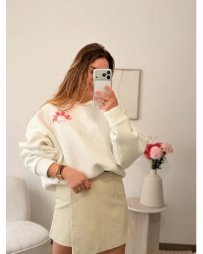 Sweat ICONIC - Blanc et rose orange