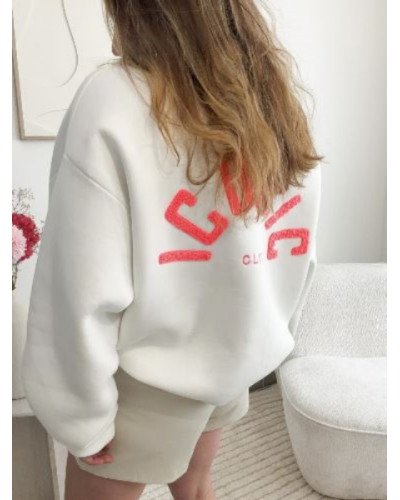 Sweat ICONIC - Blanc et rose orange