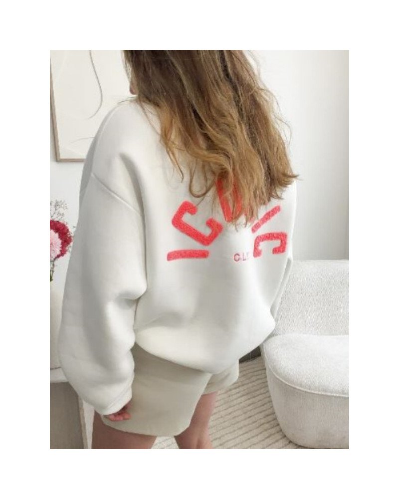 Sweat ICONIC - Blanc et rose orange
