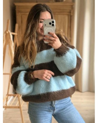 Pull rayé marron bleu