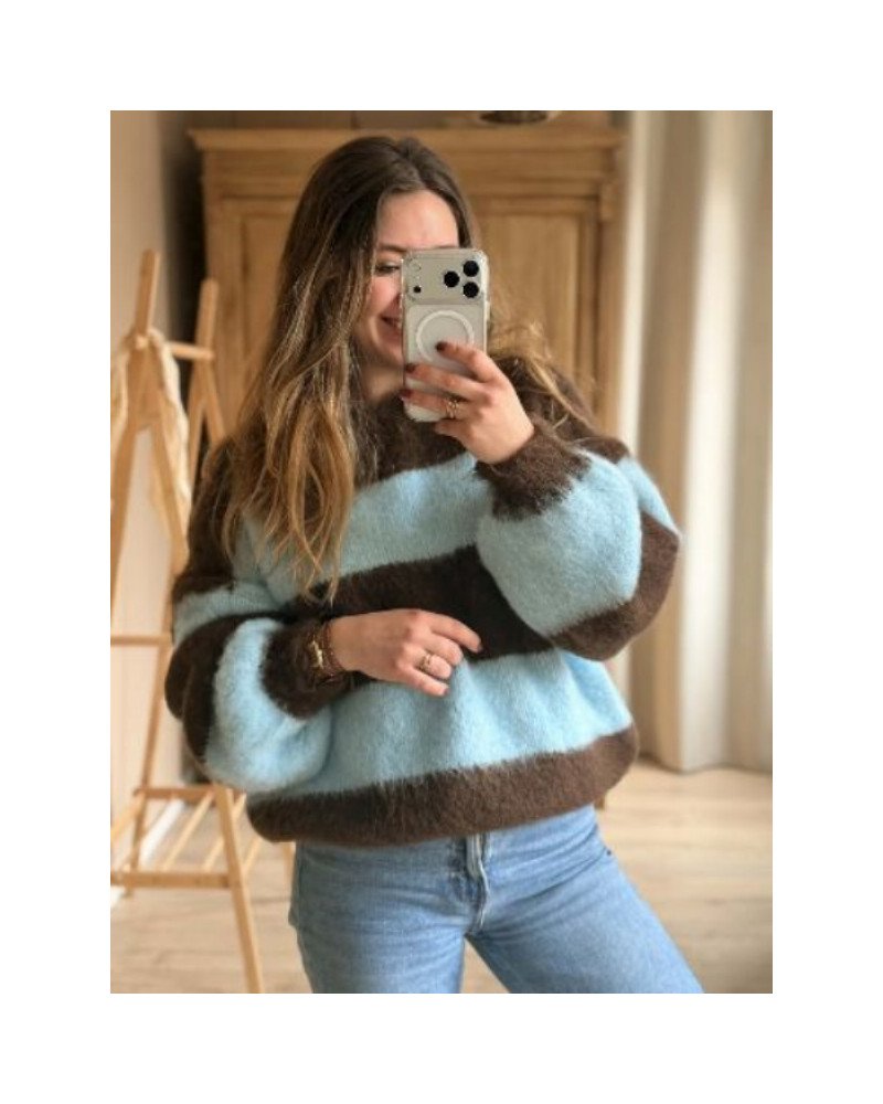 Pull rayé marron bleu