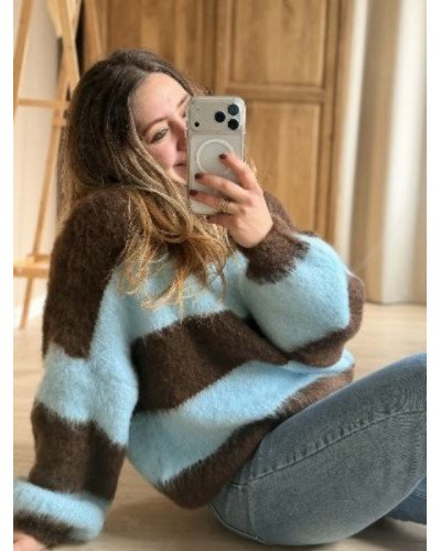 Pull rayé marron bleu