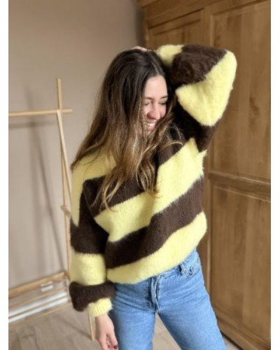 Pull rayé marron jaune