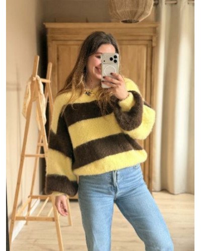 Pull rayé marron jaune