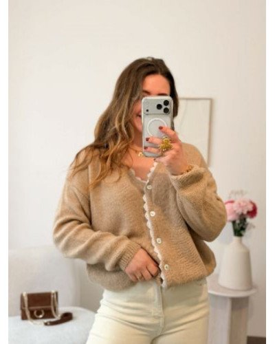 Gilet taupe dentelle 