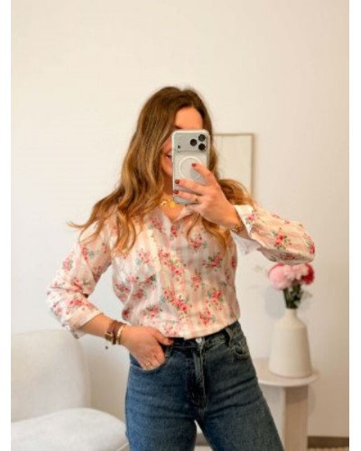 Chemisier rayé rose