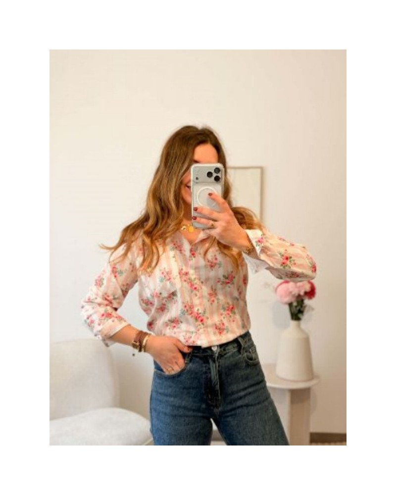 Chemisier rayé rose