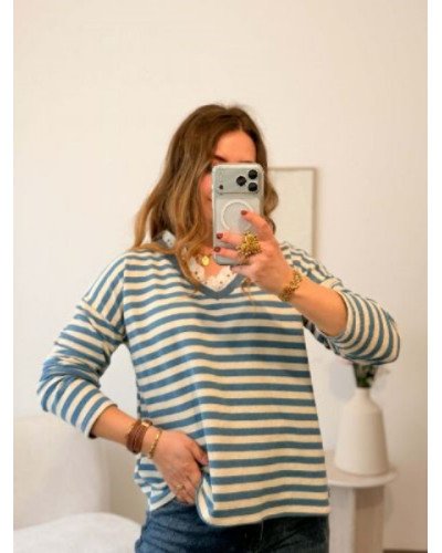 Marinière bleu col dentelle