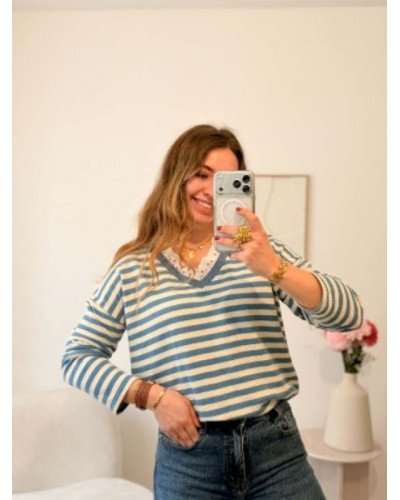 Marinière bleu col dentelle