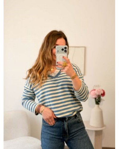 Marinière bleu col dentelle