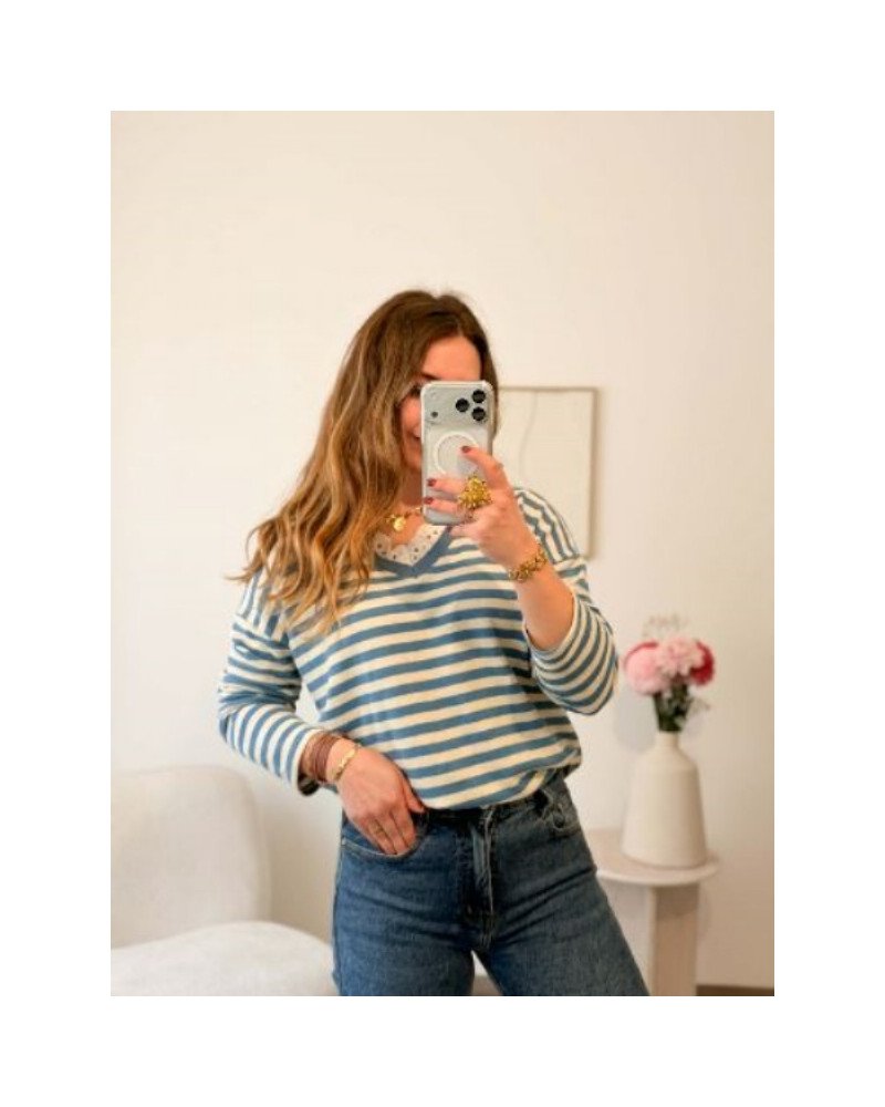 Marinière bleu col dentelle