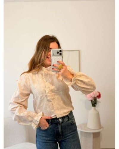 Blouse à carreaux - Beige et blanc