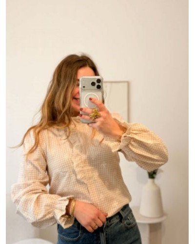 Blouse à carreaux - Beige et blanc