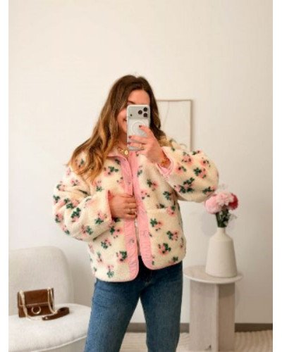Veste réversible rose fleurie