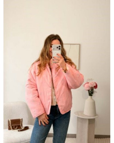 Veste réversible rose fleurie