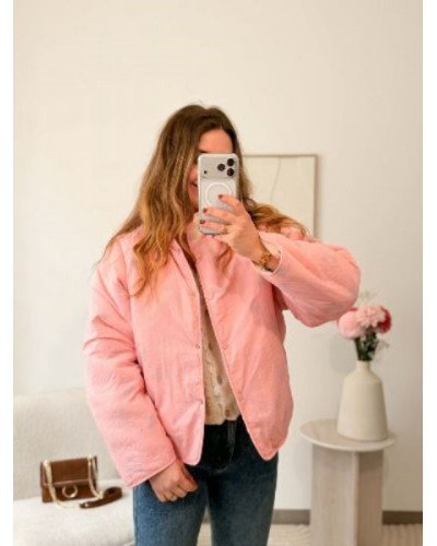 Veste réversible rose fleurie