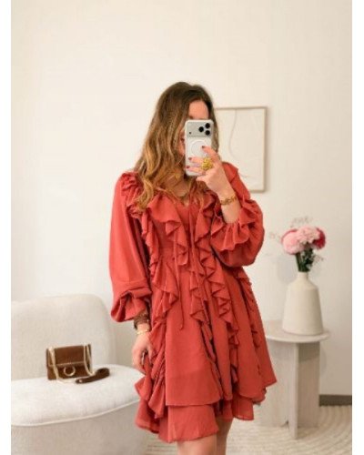 Robe à volants - Vieux rose 