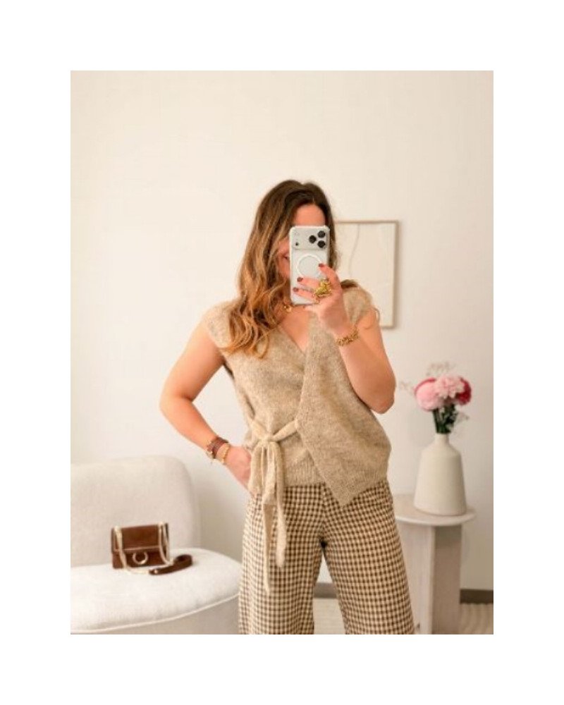 Gilet maille à nouer - Beige