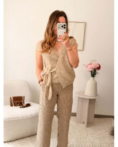 Gilet maille à nouer - Beige