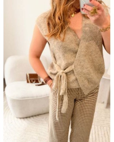 Gilet maille à nouer - Beige