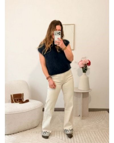 Pantalon écru bords brodés 