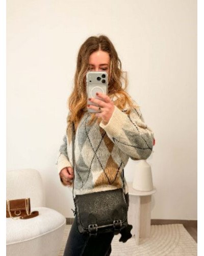 Pull à carreaux - Beige