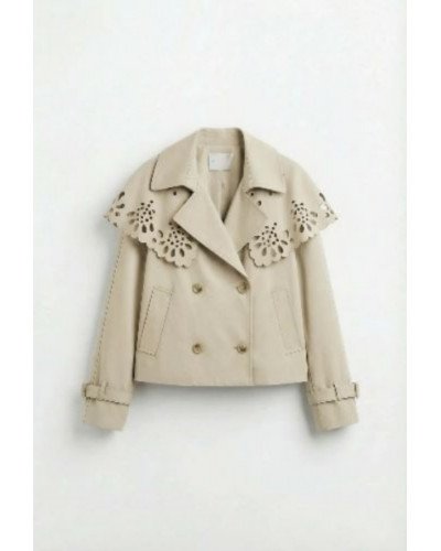 Jolie Veste printemps trench beige avec col claudine ajouré