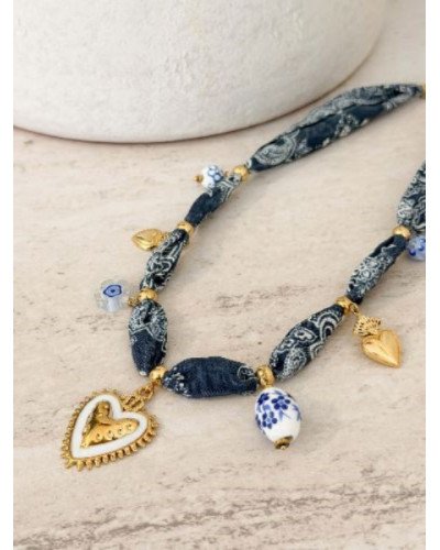 Collier ruban à breloques - Marine