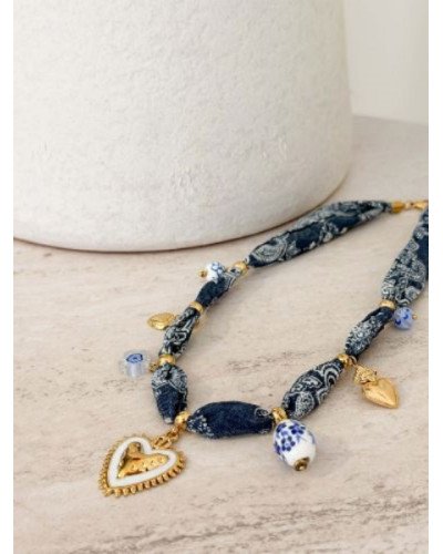 Collier ruban à breloques - Marine