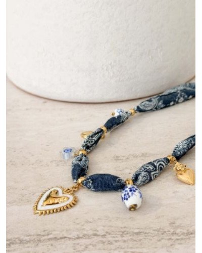 Collier ruban à breloques - Marine