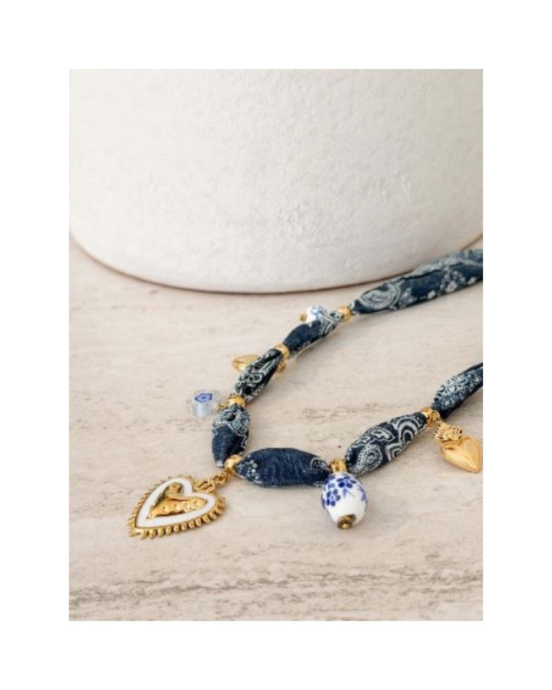 Collier ruban à breloques - Marine