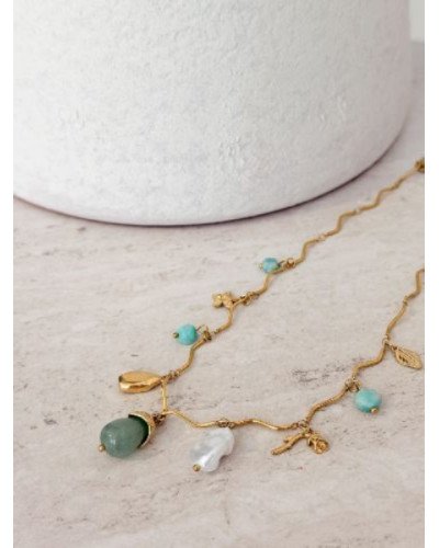 Collier breloques vert d'eau 