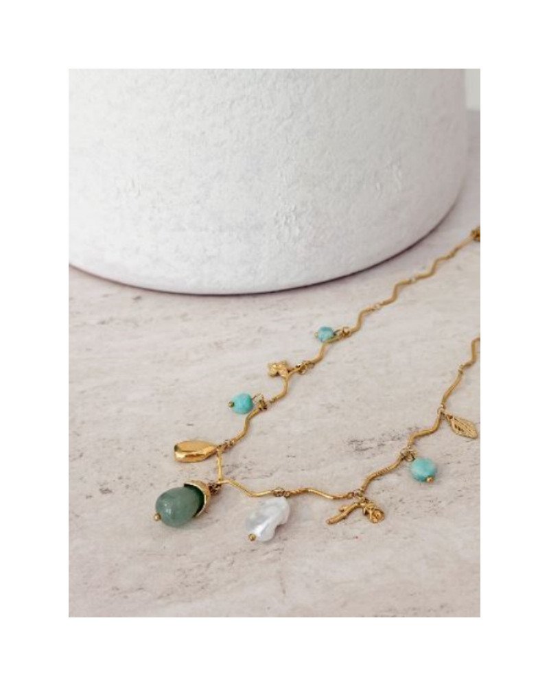 Collier breloques vert d'eau 