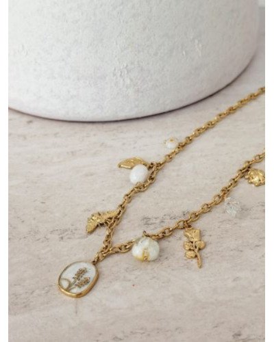 Collier à pampilles blanc et doré