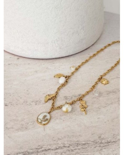 Collier à pampilles blanc et doré