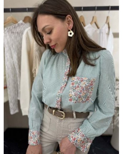 Chemisier rayé vert style liberty