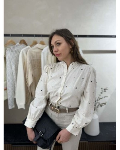 Chemise coeur beige et marron