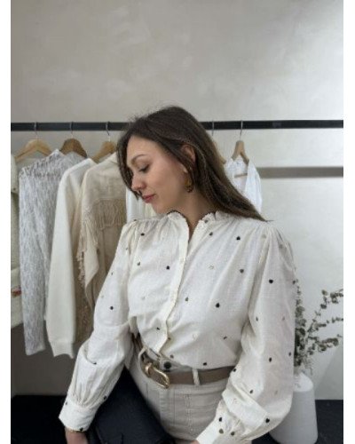 Chemise coeur beige et marron